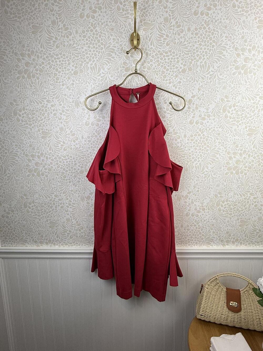 Free People Raspberry Cold Shoulder Ruffle Mini Dress - Size - Medium - NWT - Picture 2 of 9